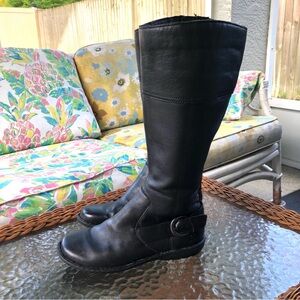 Born Joly Black Leather Riding Boots Women’s 6.5, Buckle Strap, Rubber Outsole
